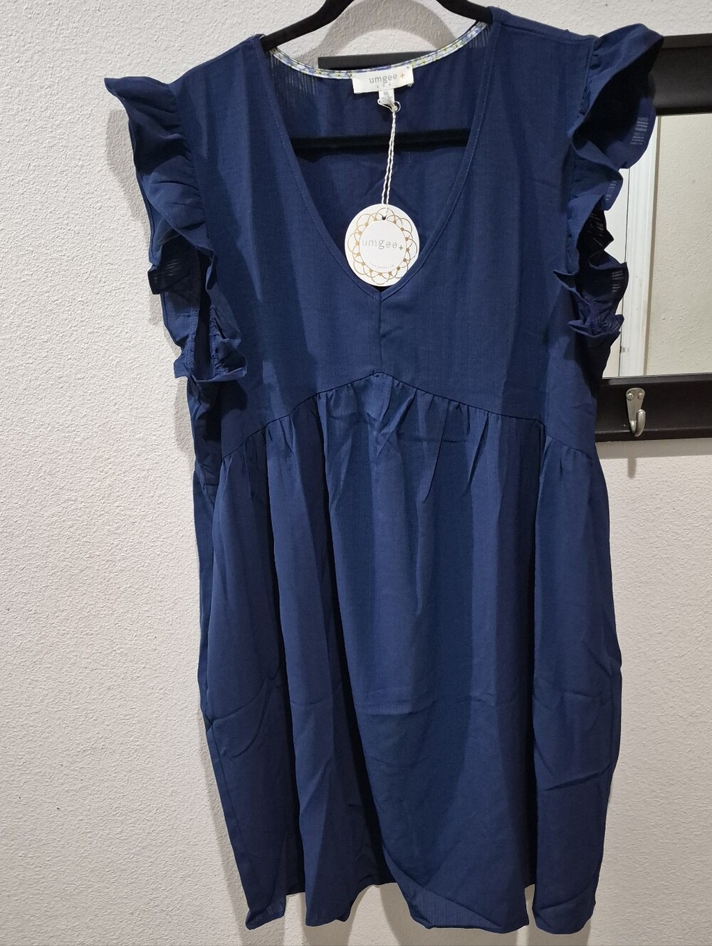 Umgee Navy Flutter Sleeve Babydoll Midi Dress XL & 1XL Available NWT